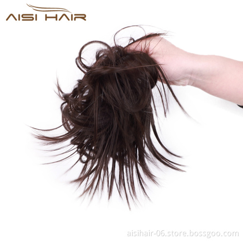 Aisi Hair Donut Brown Synthetic Curly Chignon Bun Pad Chignon Elastic Band Ribbon Ponytail Rope Rubber Hair Extension For Women